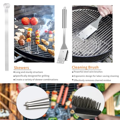 11Pcs Stainless Steel BBQ Grilling Accessories Set, Dad Gifts for Fathers Day Grilling Gifts,Portable Practical Grill Tools Utensils Kit with Storage Bag for Outdoor Grill Camping Backyard - color: 11PCS- Standard