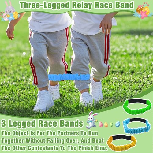 31 Pcs Easter Games Set for 6 Players - 6 Potato Sack Race Bags, Egg & Spoon Race, 3 3-Legged Bands, 2 Bunny Ear Ring Toss - Kids Family Easter Carnival Hunt Party Activities Outdoor Yard School Event