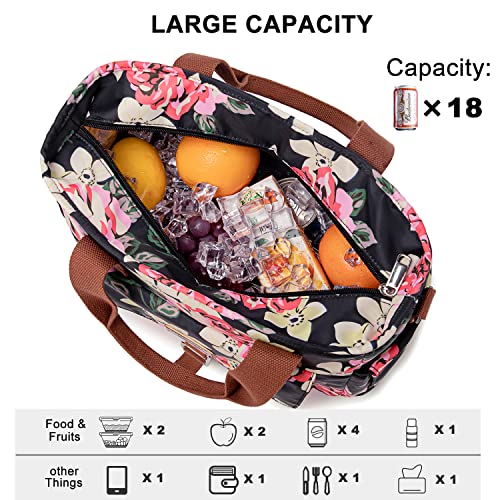 Weitars Lunch Bag for Women,Leak Proof Lunch Box for Work,Insulated Large Lunch Tote Bag with Removable Shoulder Strap, Lunch Bag For Picnic Hiking - color: Peony
