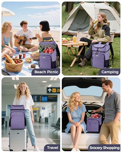 BAGLHER Lightweight Insulated Cooler Backpack - 30 Cans, Leak-Proof for Lunch, Picnic, Hiking, Camping Trips - color: purple-titan