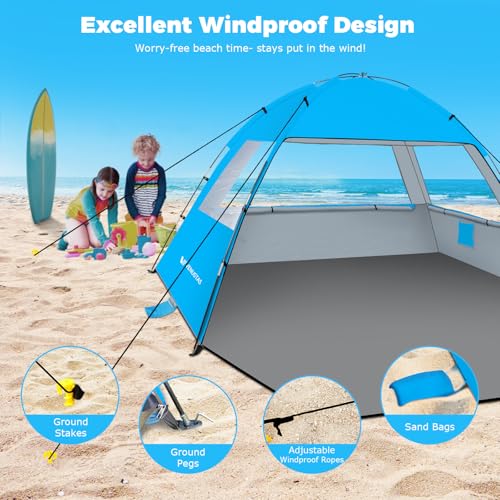 Venustas Beach Tent Sun Shelter for 3/4/6/8 Person, UPF 50+ UV Protection Beach Canopy, Lightweight and Easy Setup Cabana, Portable Shade Tent - color: Sky Blue, size: 6 Person