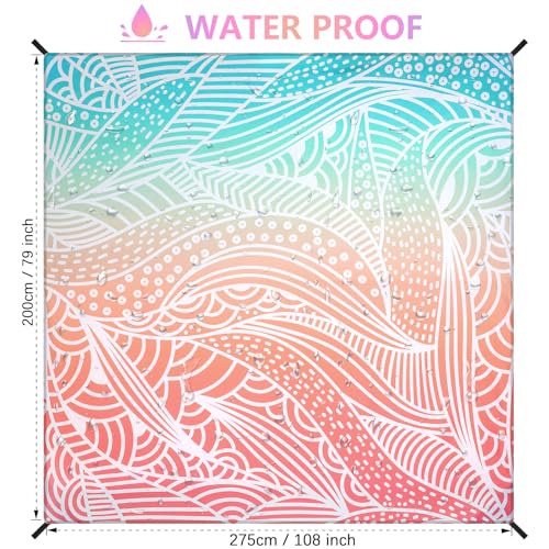 HIHOHO Beach Blanket Waterproof Sandproof Beach Mat for 1-8 Adults Quick Drying Durable Outdoor Picnic Mat for Beach Festival Travel Camping Hiking (Gradiant P&GN-Ripple, 79"×108"(6 Person)) - color: Gradiant P&gn-ripple, size: 9' x 6'7" (6 Person)
