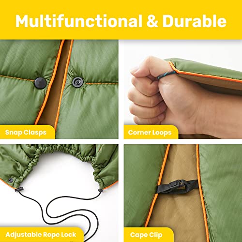 UNIKOME Waterproof Puffy Camping Blanket - Lightweight Packable Outdoor Quilt with Snaps & Corner Loops, Warm Compact Blanket for Cold Weather Hiking Picnic Stadium Travel, 75"×52", Army Green&Brown - color: 02 Army Green&brown