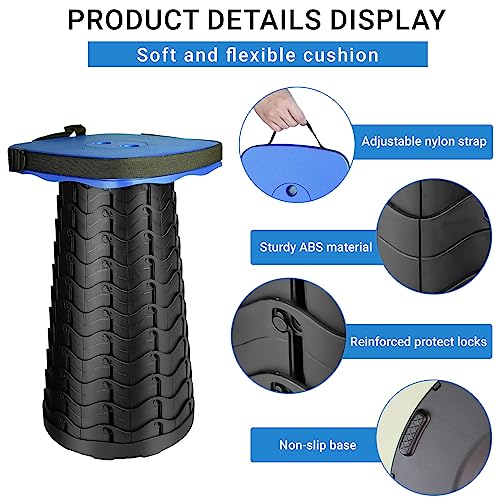 Upgraded Folding Stool - 485lbs Load Capacity,Telescopic Stool,Portable Collapsible Seat for Camping,Fishing,Hiking,Travel - color: Blue