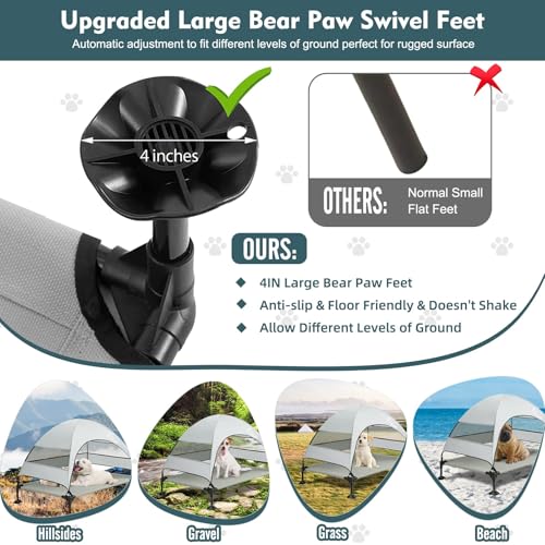 Upgraded Elevated Dog Bed with Canopy, Portable Raised Outdoor Dog Bed with Stable Anti-Slip Feet, Removable Wider Shade, Raised Dogs Cot for Large Pets Camping, Indoor & Outdoor Use - color: Dog Canopy-Grey, size: 42.0"L x 30.0"W x 33.0"Th
