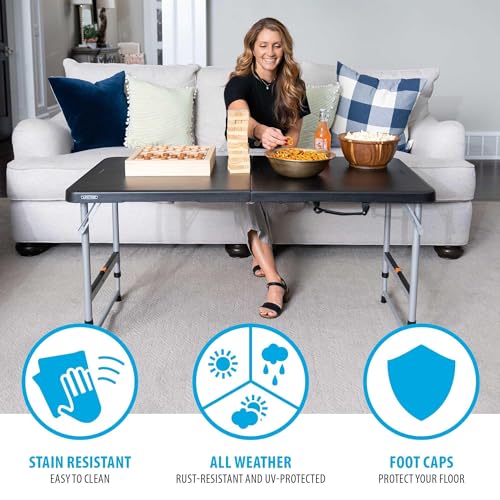 Lifetime Fold-in-Half Adjustable Folding Table, 4-Foot