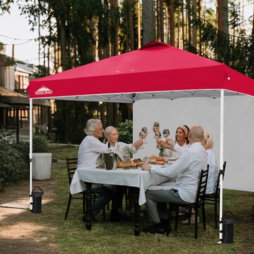 EAGLE PEAK Commercial Canopy 12x12 Pop Up Canopy Tent with 1 Sidewall, Easy Setup Heavy Duty Instant Event Shelter for Vendors & Markets, Outdoor Sun Shade, Red - color: Red, size: 12x12