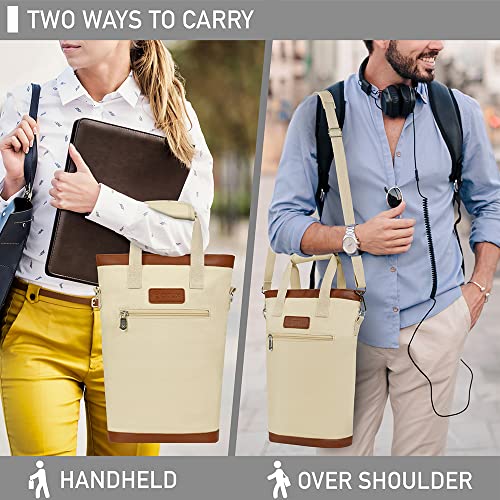 opux Two Bottle Wine Bag Carrier Tote, Insulated Leakproof 2 Bottle Wine Cooler Bag for Travel BYOB Picnic, Portable Wine Case, Gift for Men Women Wine Lover Birthday Party Christmas, Cream Beige - color: Cream Beige