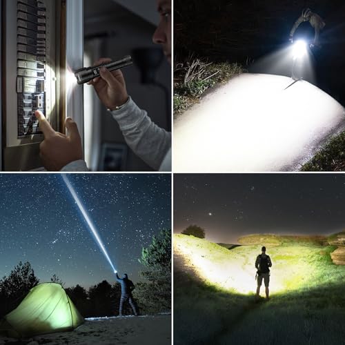 WdtPro LED Rechargeable Flashlight 2 Pack, 3 Modes Super Bright High Lumens Flashlights, Zoomable Tactical Flash Light with LCD Display, IP65 Waterproof Flashlights for Home Emergency Camping - Blue - color: Blue