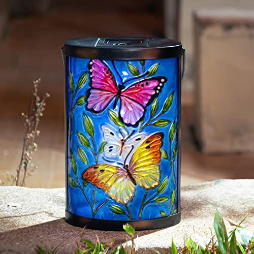 Hanging Solar Lantern Outdoor Waterproof LED Butterfly Solar Lights Decorative Solar Garden Lanterns Tabletop Lamp for Outdoor Patio Yard Decor - style: Pink-Yellow Butterfly