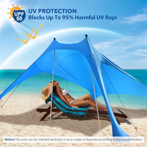 Beach Tent Shade Canopy with UPF50+ Protection Sun Shelter Umbrella Portable Camping Tents with Sandbags Poles and Ground Pegs and Anti-Wind Ropes for Beach Outdoor Camping Backyard Picnics 7.5X7.5Ft - style: 7.5x7.5FT beach tent