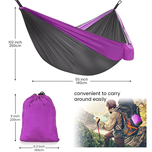 Camping Hammock with Mosquito Net & Rain Fly Tent Tarp & Tree Straps Portable Strong Nylon Hammock Parachute Tent w/Storage Bag for Camping Hiking Backyard Outdoor Backpacking Travel - color: Purple
