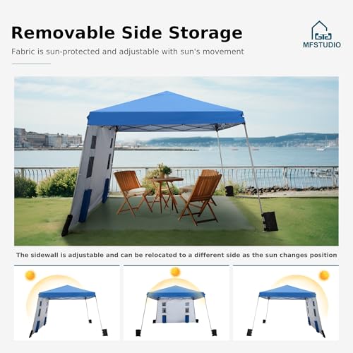MFSTUDIO 12x12 Pop up Canopy Tent, Gazebo Shelter Sun Shade Canopies Patio Portable Popup Tents Easy Setup Waterproof with 9x9ft Top, 1 Sidewall, for Beach,Parties,Picnics - color: Blue-1 wall, size: 12x12ft