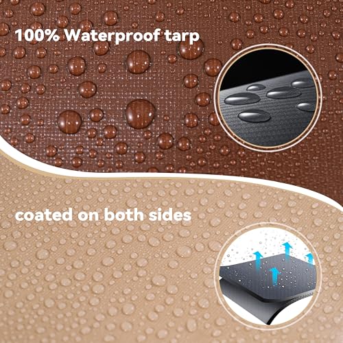 12x24 FT Tarp 22 mil Extreme Heavy Duty Waterproof tarps,Brown&Beige Multipurpose Outdoor Tarpaulin Tear-Proof&UV-Resistant,for Canopy,Camping,Roof,Trailer, Etc - size: 12×24