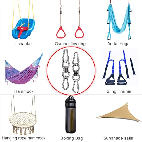 SELEWARE Silent Bearing Swing Swivel, 360° Rotational Device Hanging Accessory for Tree Swing, Hammock Chair, Yoga,1200LB Capacity, 2 Pack - color: Swivel (C) and 2 Carabiners, 2 Pack