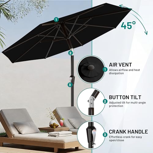 AreShark 9 FT Patio Umbrella for Outdoor, Outdoor Table Umbrella with Push Button Tilt and Crank, Outdoor Patio Umbrellas with 8 Sturdy Ribs for Market, Garden, Pool (Black) - color: Black, size: 9ft