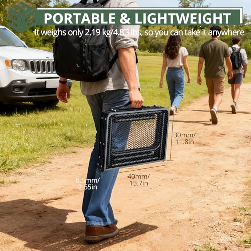 EYPINS 2ft Folding Grill Table with 3 Adjustable Heights Max 27.6'',Aluminum Heat-Resistant Cooking Camping Table,Lightweight Portable Side Table with Handle for Outside Patio BBQ,Black 22.8''x15.7'' - color: Black, size: 23x16x 27.5 Inch