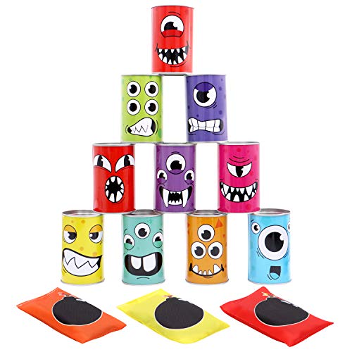 JOYIN 13 Pcs Carnival Bean Bag Toss, Knockdown Can Game Set, Holiday & Birthday Party Games, Outdoor Lawn Yard Activity for Kids Party Favors, Easter Egg Hunt for Classroom Gifts (Monster Style) - style: Monster