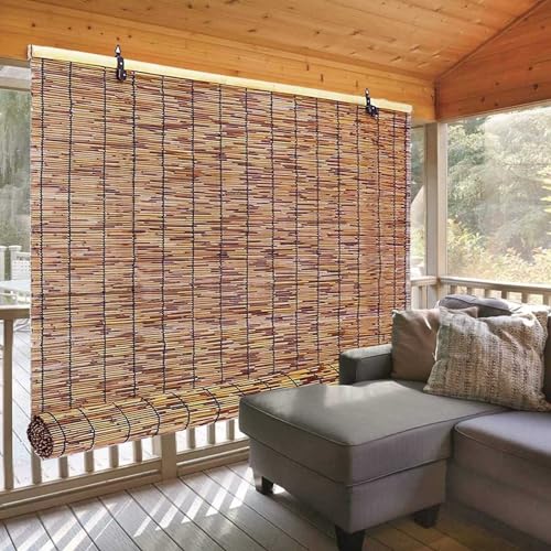 Patio Shades Roll Up Outdoor, Bamboo Blinds for Outdoor Patio, Thernal Insulated Shading Reed Blinds, Blackout Bamboo Shade, Privacy Screen, Cordless, 24″ 30″ 34″ 36″ 39″ 43″ 48″ 51″ 55″ 70″ Width - size: 24"W x 28"H