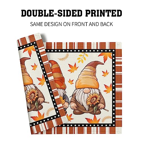 Fall Thanksgiving Placemats Set of 4，12x18 Inch Autumn Maple Leaves Gnomes Place Mats Farmhouse Table Mat for Seasonal Holiday Party Kitchen Dining Room Table Decor - color: Fall Gnomes