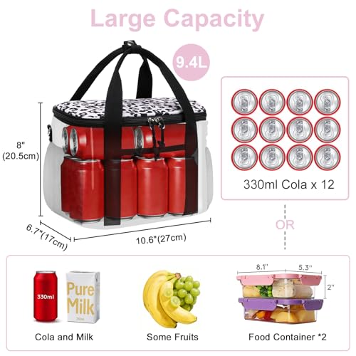 BTOOP Insulated Lunch Bag for Women, Cute Leakproof Lunch Box, Aesthetic Lunch Tote Bag with Large Capacity Shoulder Strap for Work, School, Picnic Pink-Leopard - color: Pink-Leopard, size: Medium