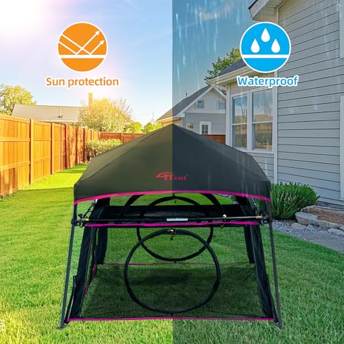 Extra Large Catio Outdoor Cat Enclosure, 2-Tier Foldable Cat Tent with 3 Doors for Patio, Balcony, Indoor & Camping, Weatherproof Sunproof Cat Playpen with Carry Bag Included（Patented） - style: B-2 Tier Cat Tent Rose