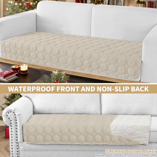 ZNSAYOTX Ultimate Cozy Blankets (30"x53") 100% Waterproof Sofa Mat Blanket for Dog Pets, Bed Couch Protector with Non-Slip Back Washable Durable, Pee Scratch Proof Easy to Clean (Khaki) - color: Khaki, size: 30x53 Inch