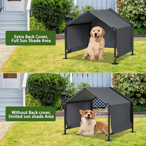 Dog Shades for Outside - Outdoor Dog Kennel for Small Dogs, 29.5”x25.6”x25.6” Outdoor Sun Rain Canopy Pet House, Waterproof Pet Canopy Shelter for Small Animals with Ground Nails - color: Grey, size: Small