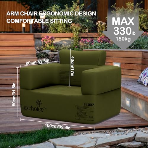 Luxchoice Inflatable Couch Premium Oxford Cloth Inflatable Sofa with Built-in Rechargeable Pump Portable Blow Up Couch for Camping Outdoor Travel Home Guests Backyard Patio | Durable Fabric, Easy Inflation, Waterproof, Puncture Resistant, Portable for Out
