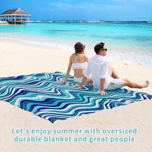 Beach Blanket 78''×110'' Suits 1-7 Adults Waterproof Sandproof Oversized Lightweight Sand Free Beach Blanket Large Picnic Mat for Travel Camping Picnic Hiking - color: Waves, size: 78''x110''