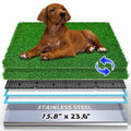 Dog Grass Pad with Stainless Steel Tray - 23.6"x15.8" Dog Potty Indoor Outdoor - Odor-Free 4-Layer Drainage System with Durable & Strong Metal Tray - Artificial Grass Turf for Small Medium