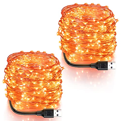 Blingstar USB Powered Fairy Lights, 2 Pack 33Ft 100 LED, Flexible Silver Wire, Mini String Lights for Halloween/Christmas Tree/Stage/Party/Holiday Indoor Decoration, Orange - color: Orange