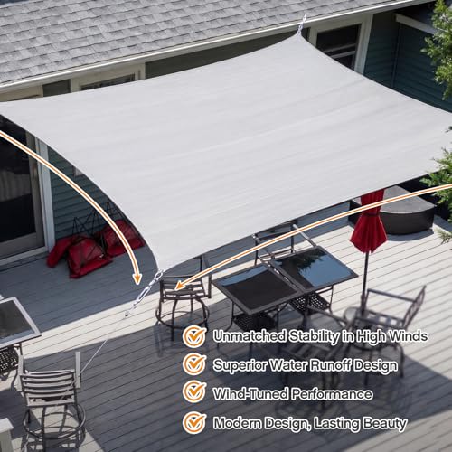 20 x 26 ft Sun Shade Sail for Patio Rectangle 185 GSM Heavy Duty UV Block Canopy Permeable Cover Outdoor Garden Deck Backyard Commercial Grade 95%-98% UV Protection Easy Installation(Gray) - color: Gray