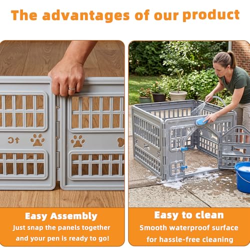 EFU Dog Playpen, 24 Inch Puppy Pet Playpen with Door, 4 Panels Exercise Pet Fence for Small Dogs Indoor Outdoor Yard, RV Camping