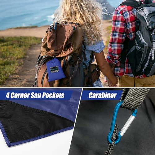 Odoland Pocket Blanket Picnic Blanket, 71" x 63" SandProof Waterproof Outdoor Beach Blanket with Portable Bag, Foldable Lightweight Sand Free Quick Drying Beach Mat for Hiking Camping Travel, Blue - color: Blue, size: 63" x 71"(2-4 People)