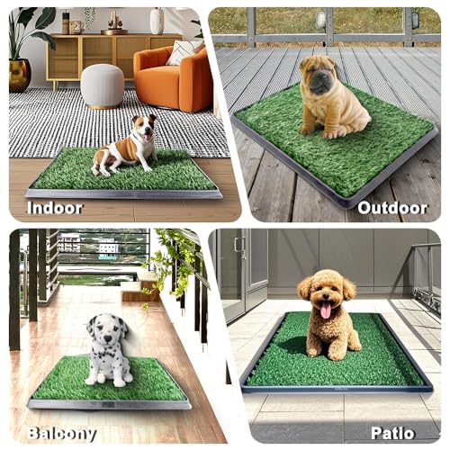 Dog Grass Pad with Tray 30"X20" - Portable Artificial Turf Potty Training Pee Mat for Large or Medium Dogs, Indoor/Outdoor Dog Litter Box for Balcony/Patio, Washable Reusable Fake Grass - size: 30"×20"