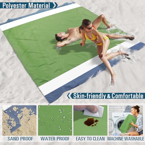 Beach Blanket 78''×81'' Suits 1-5 Adults Waterproof Sandproof Oversized Lightweight Blanket Packable Large Picnic Mat for Beach Travel Camping Picnic Hiking - color: Army Green, size: 78''x81''