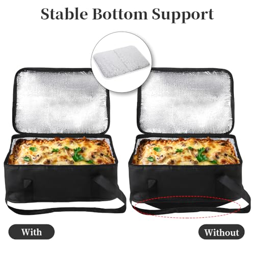 Bodaon Insulated Casserole Carrier Bag, Fits 9x13 and 11x15 Inch Baking Dish with Lid, Casserole Carriers for Hot or Cold Food for Transport, Thermal Lasagna Potluck Warmer Travel Tote, Black - color: Black