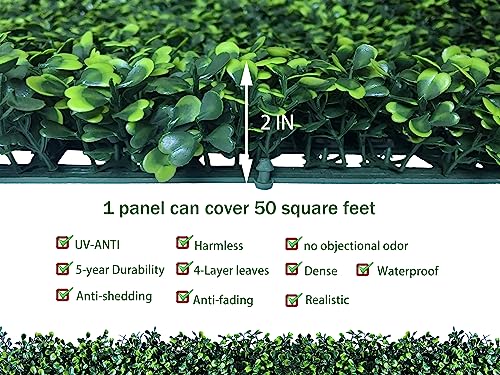 ODTORY Artificial Boxwood Roll: 60 X 120 in (50 sqft) UV-Anti Faux Ivy Boxwood Hedge Leaf Grass Wall for Patio Balcony Privacy, Garden, Backyard Greenery Wall Backdrop and Fence Decor - size: 5 ft x 10 ft- Boxwood