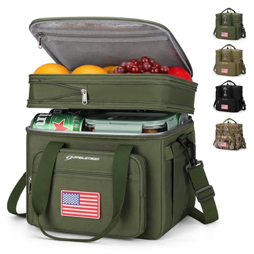 Maelstrom Lunch Box, 23L Insulated Lunch Bag, Expandable Double Deck Cooler Bag, Lightweight Leakproof Tote Bag With Side Tissue Pocket, Suit For Men and Women (G.Army Green with DIY Hook-and-Loop) - color: G.Army Green with DIY Hook-and-Loop