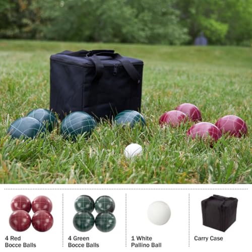 Trademark Games Bocce Ball Set Regulation Size - Lawn Game for Backyard or Beach - Includes Red and Green Bocce Balls, Pallino, and Carrying Case