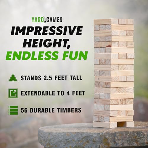 Yard Games Giant Tumbling Timbers with Carrying Case | Starts at 2.5-Feet Tall and Builds to Over 4-Feet | Made with Premium Pine Wood