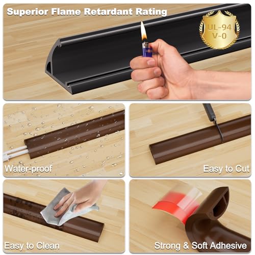 Kneelisa 4FT Side-Open Extension Cord Covers for Wires on Floor,Silicone Power Cable Protector Cord Hider Management Strip,Hide Electric Wire on Carpet,Chord Runner Protective Safety,Brown - color: Brown, size: 4 Feet