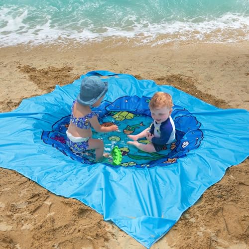 RunNico 6.6 x 6.6 Ft Portable Baby Beach Pool, Waterproof Beach Pool Blanket for Toddler with Water Bag, Collapsible Beach Puddle Mat for Boys Girls Kids Infant Outdoor Summer Vacation - color: Style 1