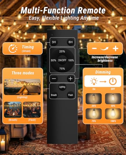 Tenmiro 200FT LED Outdoor String Lights with Remote, 72+2 Shatterproof Bulbs Dimmable Timing 3 Light Modes Outside Patio Lights for Backyard Porch Deck Garden Balcony Pool party Hanging Lighting Decor - size: 200FT-Remote