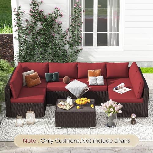 HOMREST Outdoor Replacement Cushions for Patio Furniture,Water-Repellent Sofa Cushion for 6-Seat Rattan Wicker Sectional Patio Conversation Sets,14-Piece Cushions Set for Outdoor Couch（Burgundy Red） - color: Burgundy, size: 6 Seat