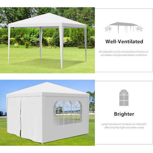 LEMY Party Tent,10'x10' Outdoor Gazebo Canopy Tent with Removable Sidewalls Windows,White Waterproof Heavy Duty Tent for Party,Wedding,Events,Beach,BBQ - size: 10' x 10'