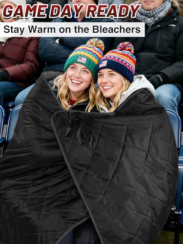 Aulock 55''W x 80''L Warm Outdoor Stadium Blanket Waterproof - Portable & Windproof Black Blanket with Sherpa Fleece Lining for Camping Winter Cold Weather