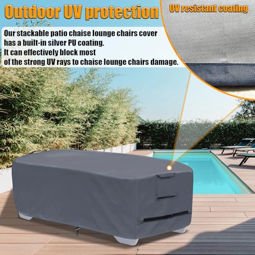Outdoor Chaise Lounge Cover for 4-6 Stackable Patio Chaise Lounge Chairs, Waterproof, Durable Polyester Fabric 80 x 32 x 40 Inch Pool Lounge Chair Covers for Winter Storage (Grey) - color: Grey, size: Stackable (80"L x 32"W x 40"H)