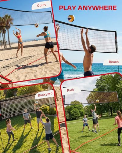 Portable Volleyball Net Set 12FT for Backyard, Adjustable Height Outdoor Volleyball Net System with Anti-Sag Design, Heavy Duty Steel Base, Freestanding Net with Carry Bag & Stakes